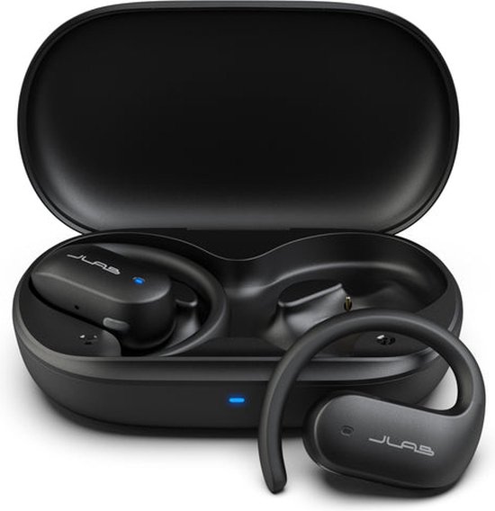 JLab JBuds Open Sport Draadloze Oordopjes - Open Ear Sport Oortjes - 26 uur Batterijduur - IP55 Zweetbestendig - Bluetooth 5.3 - Multipoint - USB C - Zwart