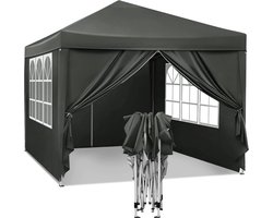 Gazebo Pop-Up Tent - Waterdichte Pagode - Zonwering - UV-bescherming, Regenbestendig, Gemakkelijk Op te zetten - Metaal en 210D Oxford Stof - 3 x 3 m Grijs