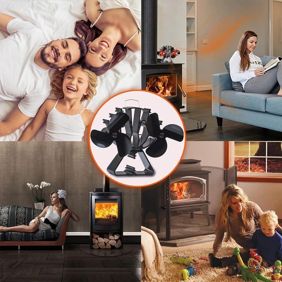 Kachelventilator, 6 bladen, magnetisch, zonder stroom, houtafvoer
