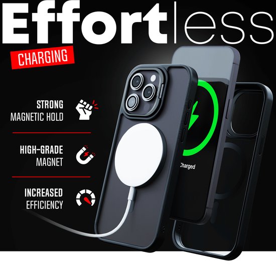 Coque de téléphone adaptée à iPhone Pro Max - Ensemble 2 en 1 - Coque + 2 Protecteurs d'appareil photo - Étui MagSafe - Avec support de téléphone - Zwart - Transparent