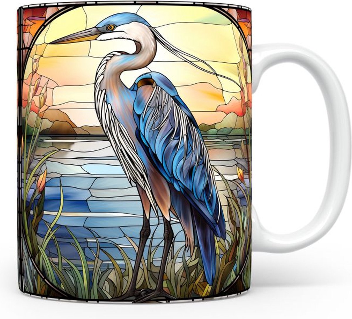 Mok met Grote blauwe reiger