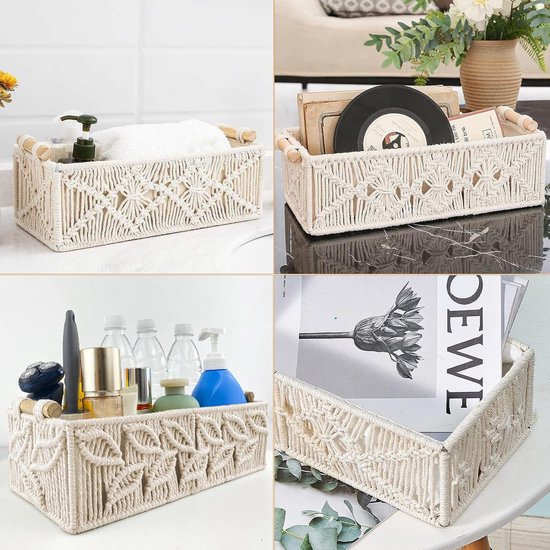 Mkono Macrame opbergmanden, decoratieve doos, handgemaakte
