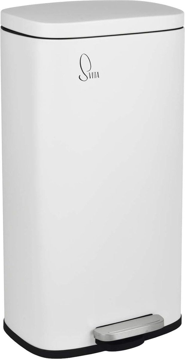 Goedkoopste Vuilnisemmer 30 Liter - Pedaalemmer met Softclose Deksel - Afvalcontainer Witte Kleuren voor Keuken, Badkamer, en Kantoor