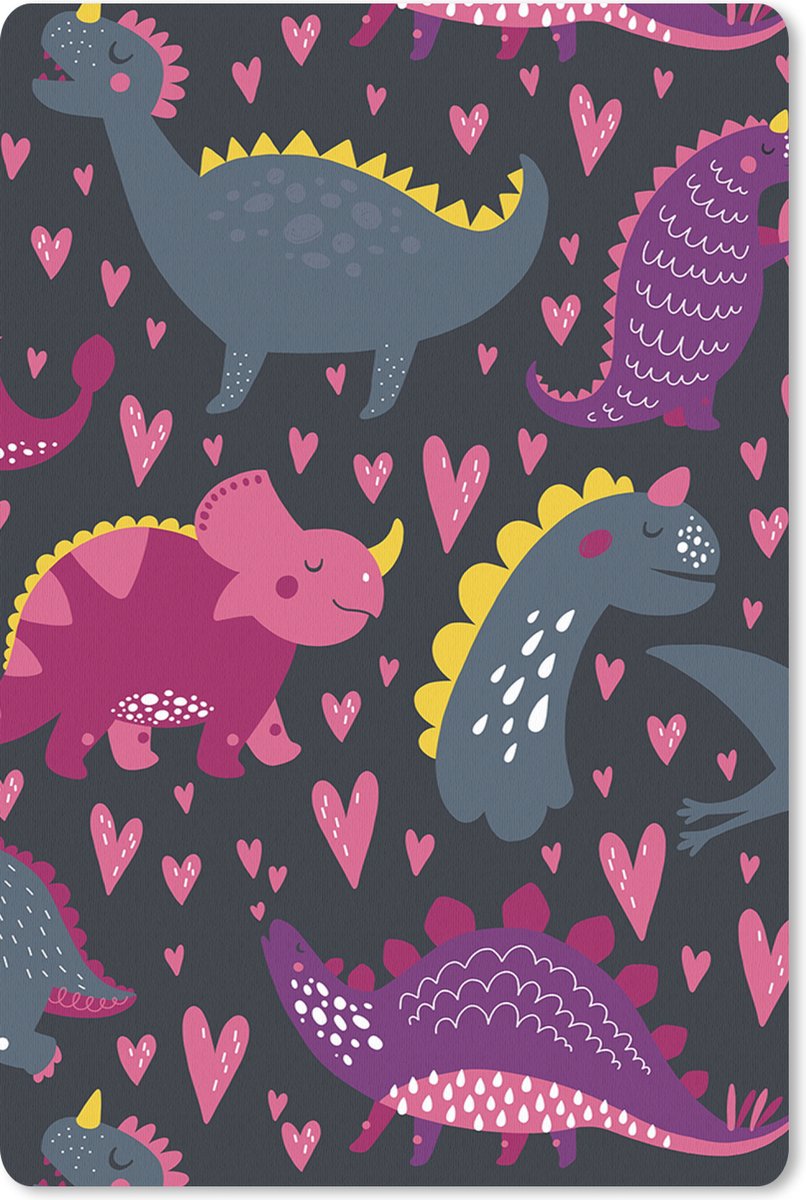 Muismat 18x27 cm - Mousepad Dinosaurus - Kind - Patronen - Roze - Meisjes - Muismatten