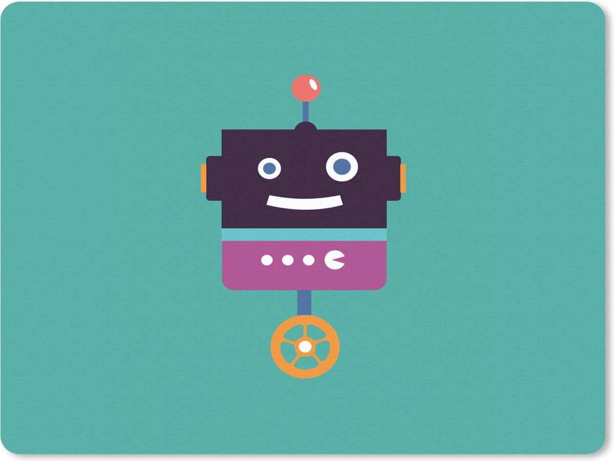Muismat 23x19 cm - Mousepad Robot - Wiel - Paars - Groen - Jongens - Kids - Muismatten