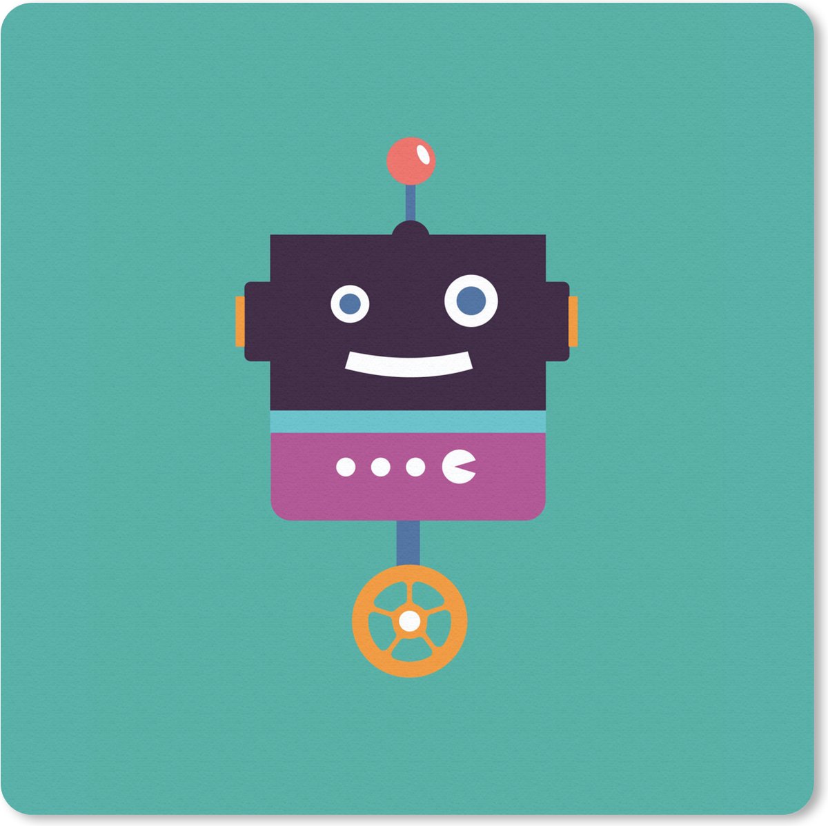 Muismat 20x20 cm - Mousepad Robot - Wiel - Paars - Groen - Jongens - Kids - Muismatten