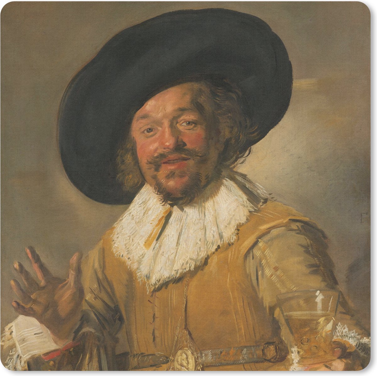 Muismat 20x20 cm - Mousepad De vrolijke drinker - Schilderij van Frans Hals - Muismatten