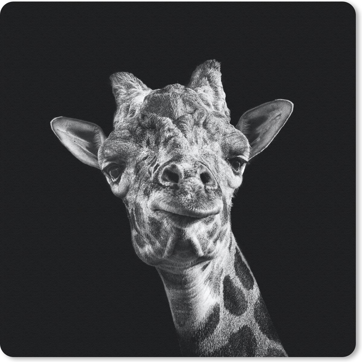 Muismat 30x30 cm - Mousepad Giraffe - Dier - Zwart - Wit - Muismatten