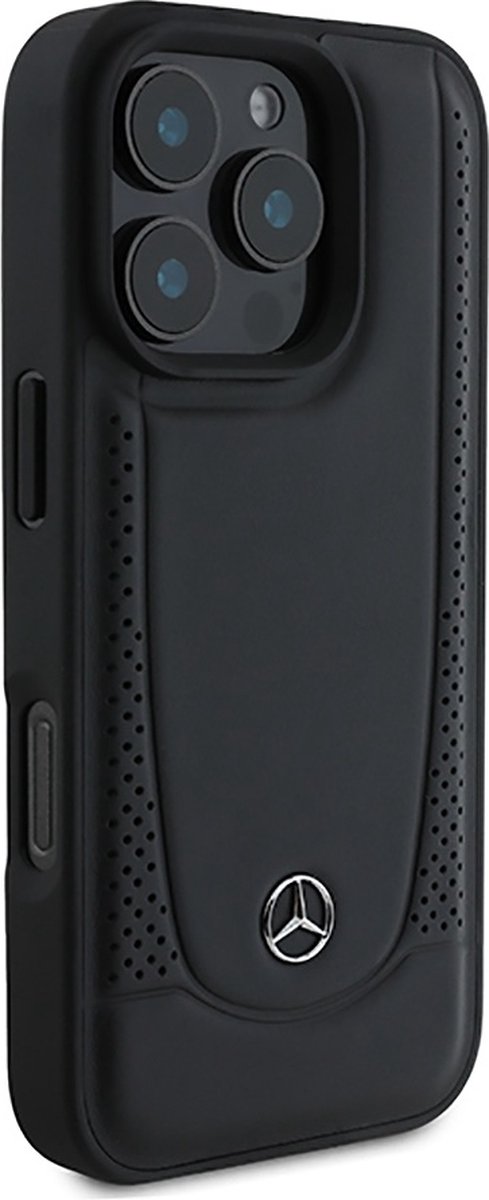 Mercedes-Benz Backcase hoesje geschikt voor iPhone 16 Pro Max - Effen Zwart - Leer