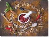 Muismat Groot - Vijzel - Kruiden - Lepels - Specerijen - Bruin - Peper - 40x30 cm - Mousepad - Muismat