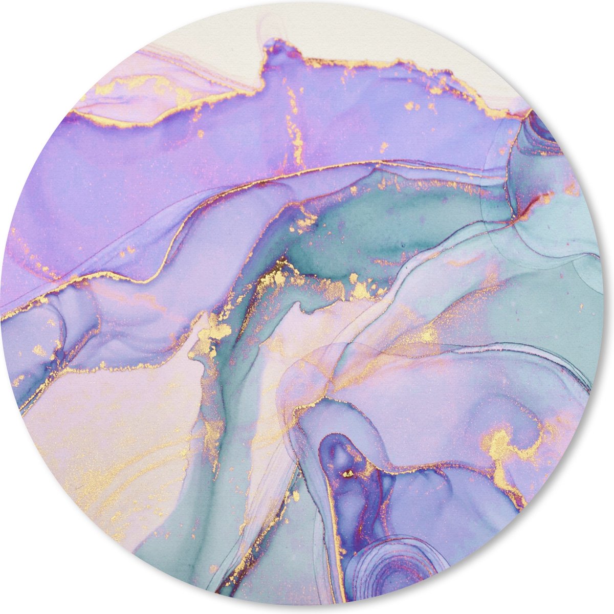Muismat rond 30x30 cm - Mousepad Goud - Marmer print - Paars - Ronde muismatten