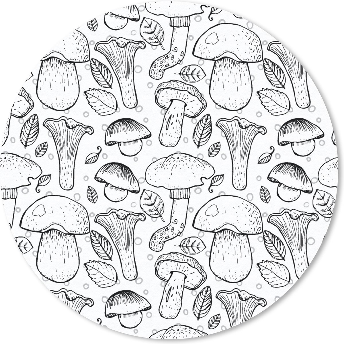 Muismat rond 20x20 cm - Mousepad Paddenstoel - Zwart Wit - Patronen - Ronde muismatten