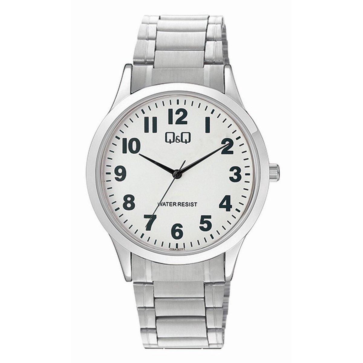 QQ C08A-007PY - Horloge - Analoog - Mannen - Heren - Stalen band - Rond - Metaal - Cijfers - Zilverkleurig - Wit