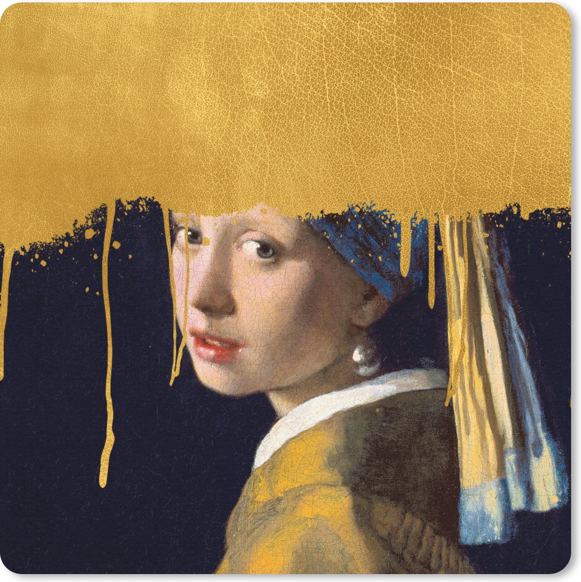 Muismat 30x30 cm - Mousepad Meisje met de parel - Goud - Vermeer - Muismatten