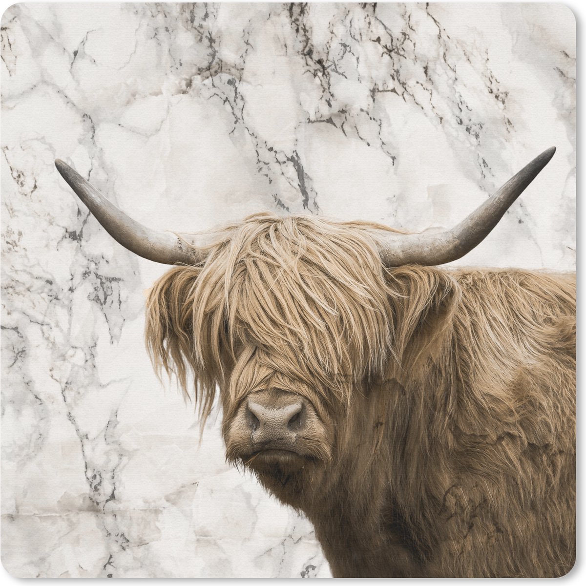 Muismat 20x20 cm - Mousepad Schotse hooglander - Marmer print - Dieren - Muismatten