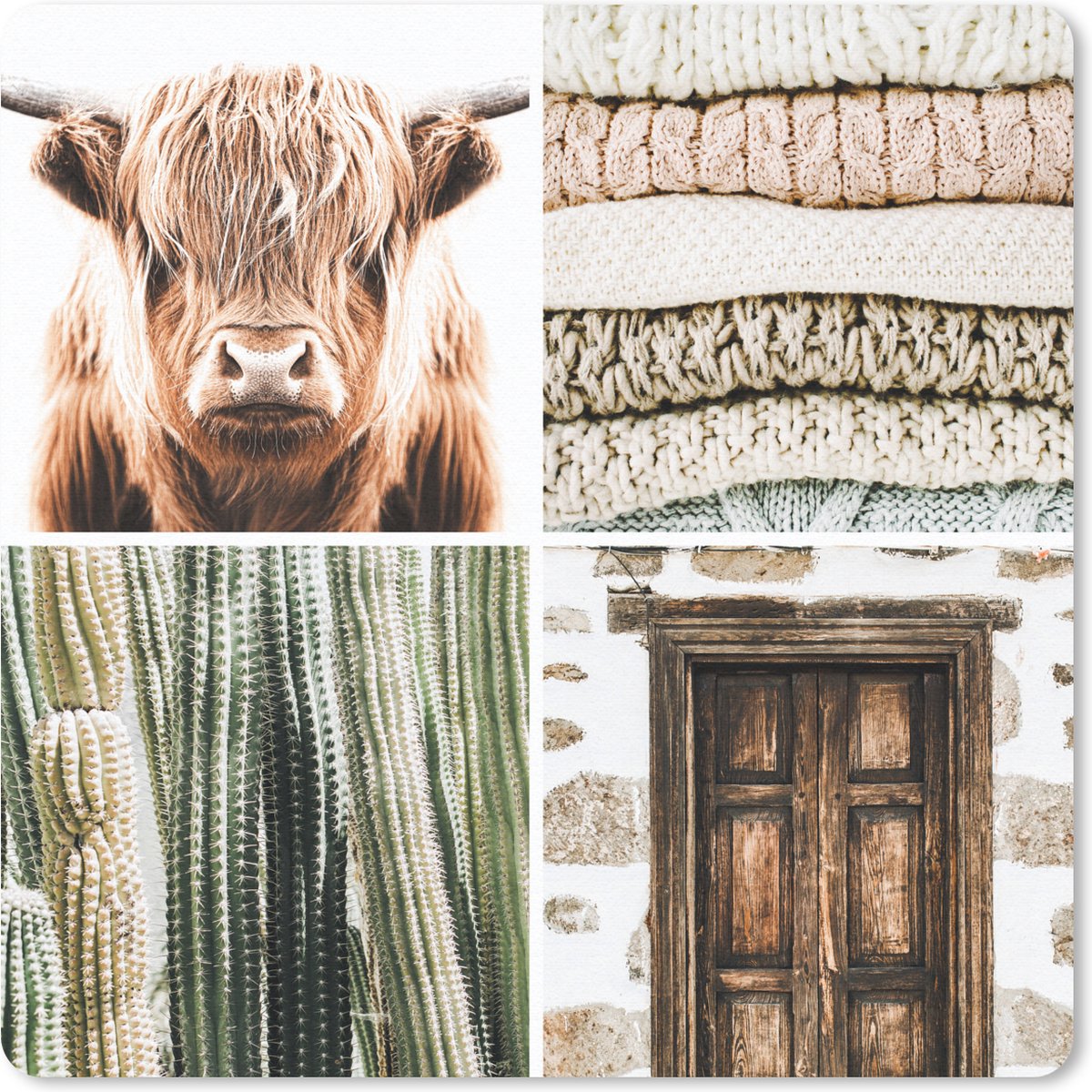 Muismat 20x20 cm - Mousepad Schotse hooglander - Cactus - Hout - Muismatten