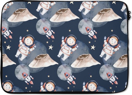 Laptophoes 13 inch - Ruimte - Raket - Astronaut - Jongens - Meisjes - Kinderen - Kind - Laptop sleeve - Binnenmaat 32x22,5 cm - Zwarte achterkant