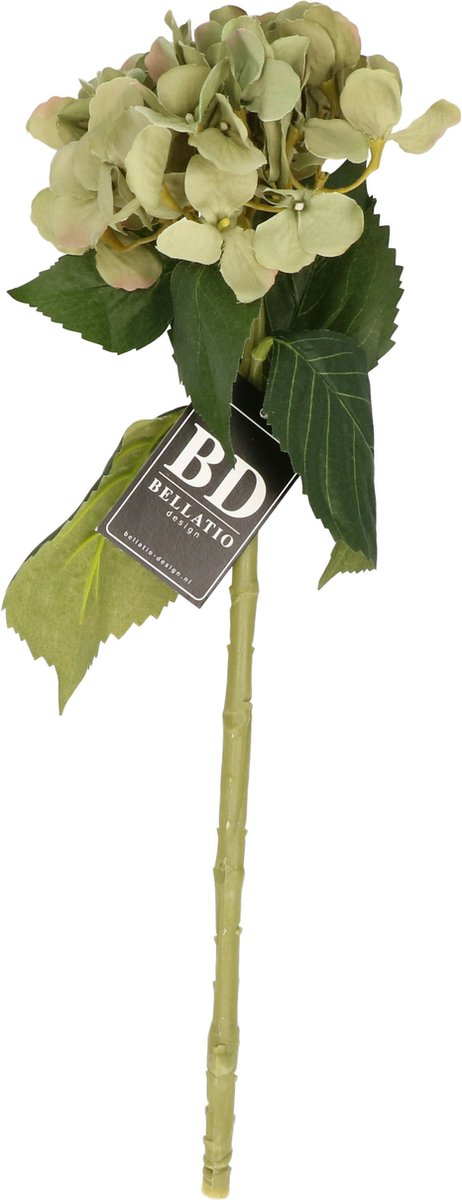 Bellatio Design Kunstbloem Hortensia tak - groen - 48 cm - losse steel - Kunst zijdebloemen - hydrangea