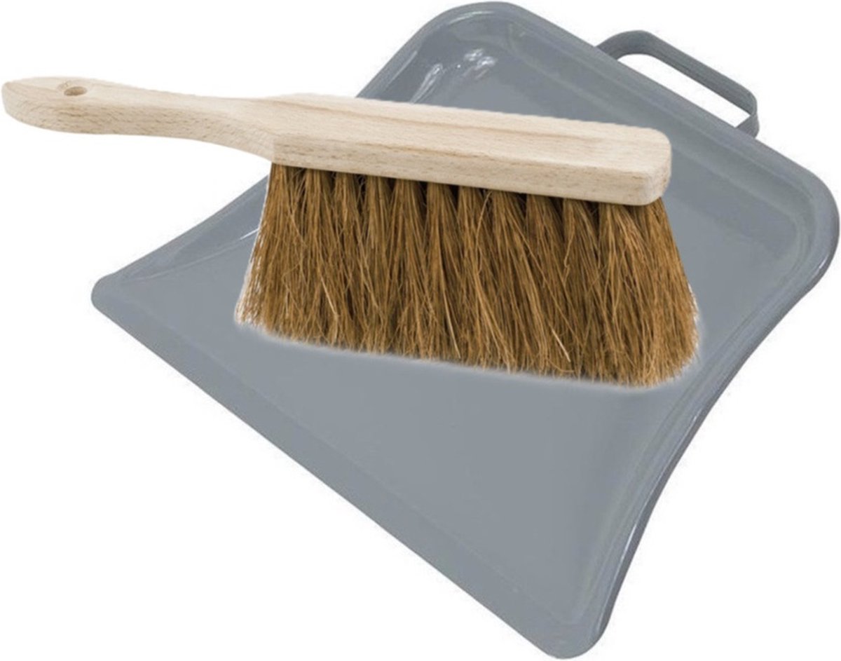 Goedkoopste Brumag Stoffer en blik set Dirtmaster - blik metaal - naturel/grijs - 32 x 22 cm - borstel haar hard