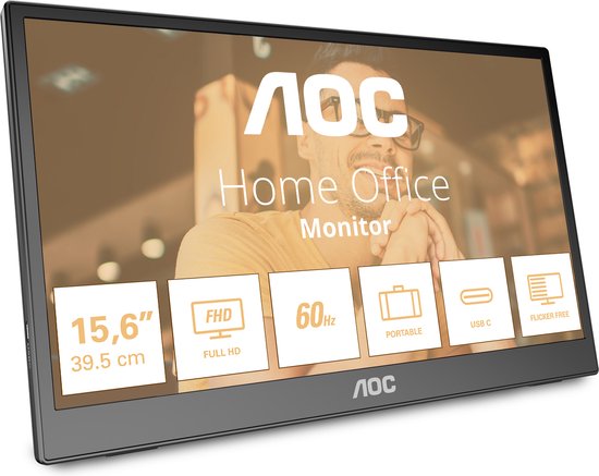 AOC T2 16T3EA 15,6″ Full HD draagbare monitor 1920×1080 USB-C voeding Autopivot IPS scherm 60Hz