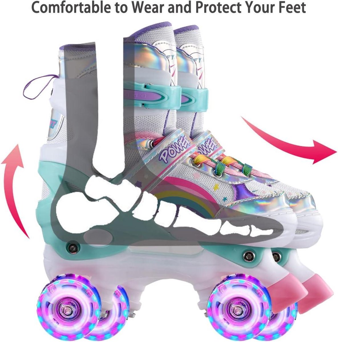kinderen Inline Schaatsen voor Meisjes, Verstelbare 4-Size Inline Rolschaatsen met Alle Lichtgevende Wielen voor Kids Meisjes beginers (Paars, M (EU32-36