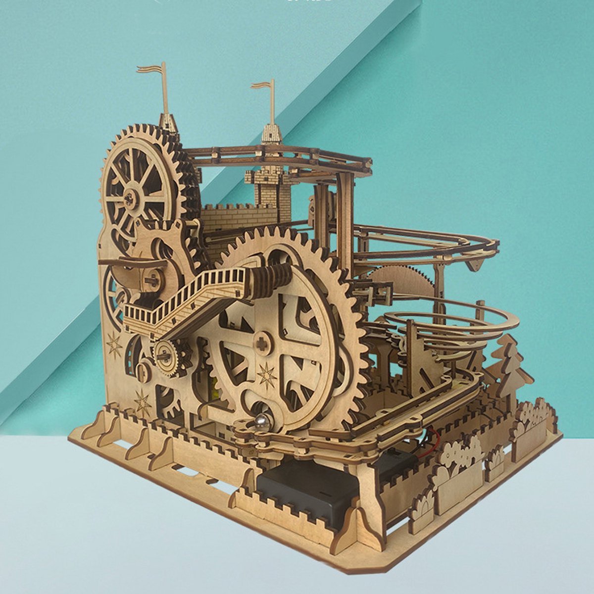 Meedeer Houten Bouwpakket-3D puzzel-houten puzzel-mechanische constructie-Set met houten achtbaan met knikkers voor volwassenen en kinderen-met de hand in elkaar te zetten-mechanisch tandwiel-3D-puzzel-constructieset met 10 stalen knikkers — cadeau in Spellen & Speelgoed - foto 2