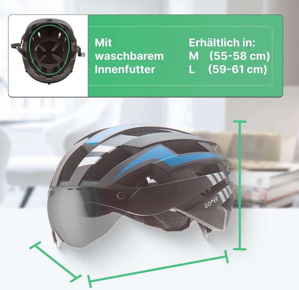 3 in 1 fietshelm met maximale ventilatie en LED licht - transparant en zonnevizier - CE gecertificeerd - racefiets - Maat M