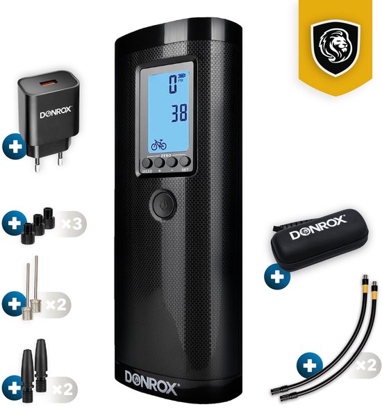 Donrox Ride F511 – Elektrische Fietspomp | Mini Compressor & Bandenpomp – Bundel met Oplader & Reserve Onderdelen – Premium