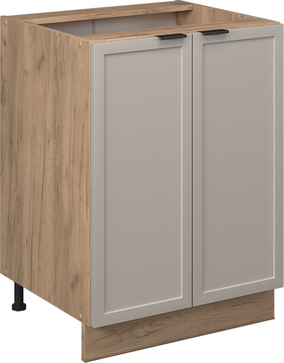 Vicco Fame-Line Keukenonderkast – 60 cm, WB Eik GrijsBeige GrijsBeige/Goudkleurig Eiken