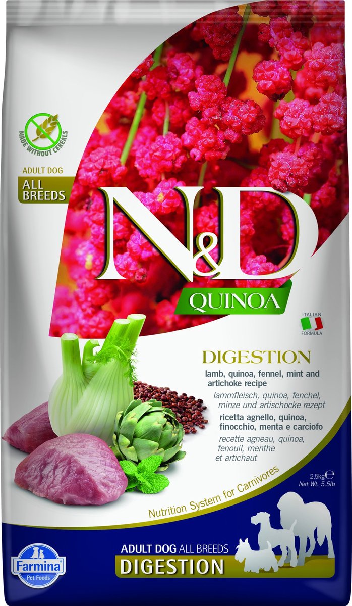farmina Farmina N&D Grain Free Dog Quinoa Digestion Adult Lamb 2,5 kg - Hond