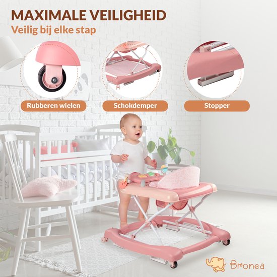 Loophulp 4-in-1, Grijs, met schuiffunctie, groeiend stapje voor baby's, met speelklok en lichten, wasbaar zitkussen voor kinderen van 6 tot 18 maanden tot 12 kg, 67 x 72 x 92 cm, Grijs (B