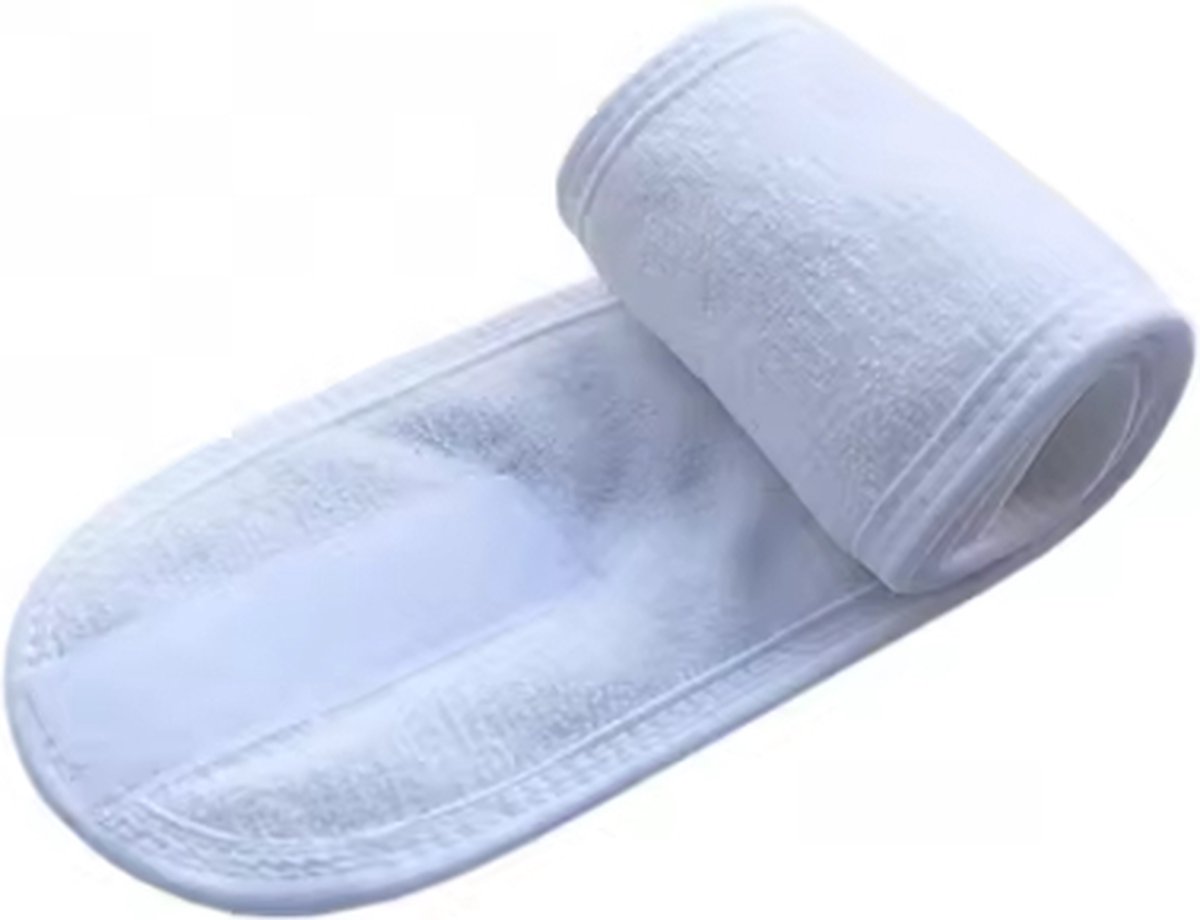 Scoby - Verstelbare Badstof Haarband - Ideaal voor Beauty en Gezichtsverzorging - Hoofdband voor Make-up en Cosmetica - Klittenbandsluiting - Wit - 2 Stuks