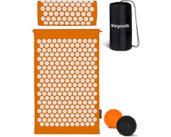 LifeGoods Spijkermat met Kussen - Shakti Mat - Acupressuur Mat - Spijkerbed - Massage Mat - Voor Pijnverlichting, Spierherstel, Stressverlichting en Meer - Incl. 2x Triggerpoint Bal - 60x40x2cm - Oranje