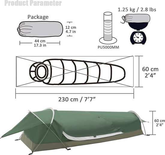 Ultralichte Waterdichte Bivy Tent voor 1 Persoon - Perfect voor Kamperen en Wandelen, Compact en Ademend van Night Cat — afbeelding 5