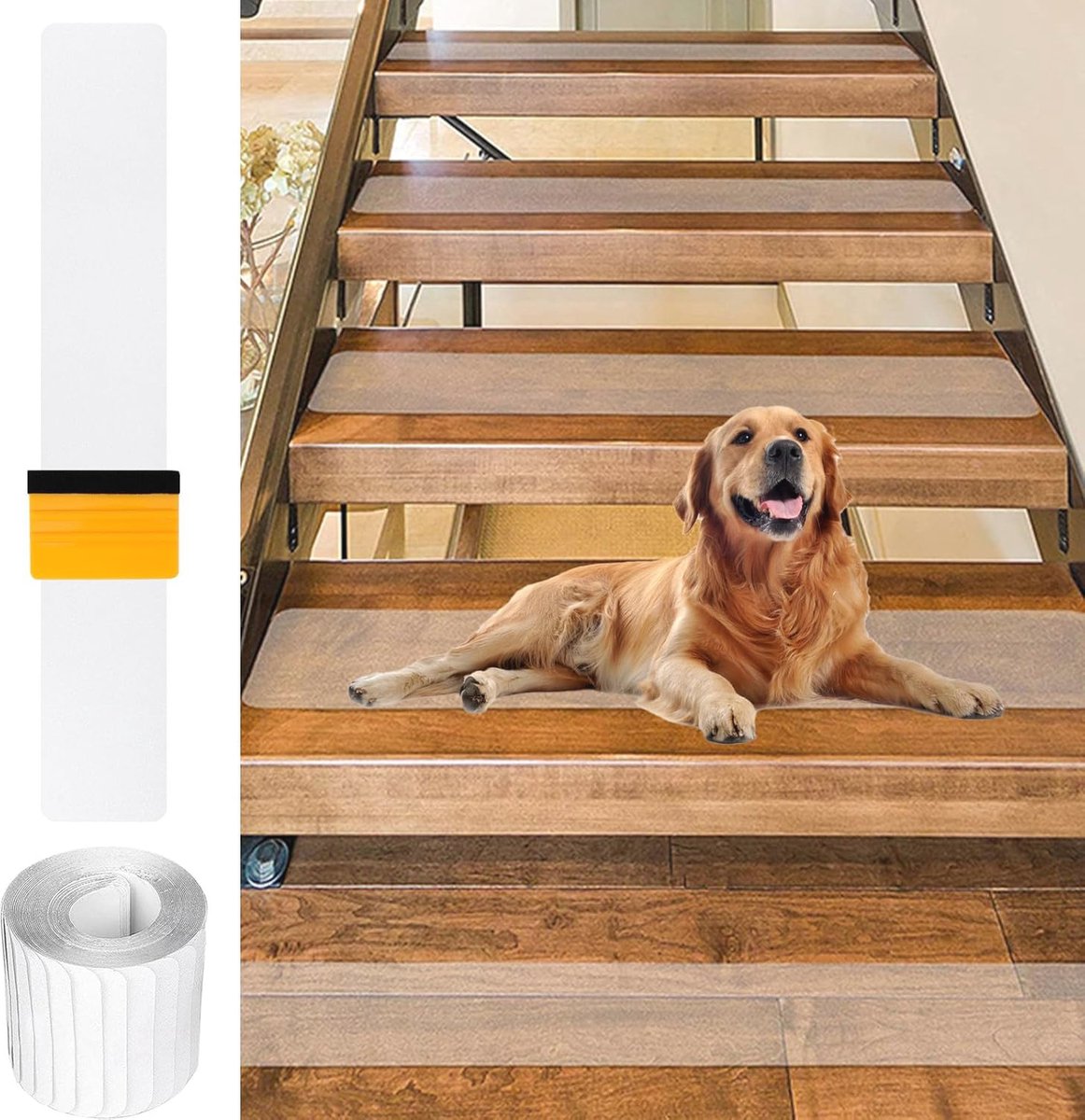 Traptreden antislipmat - Set van 15 stuks - 10 x 61 cm - Transparant - Zelfklevende strips - Voor kinderen ouderen huisdieren