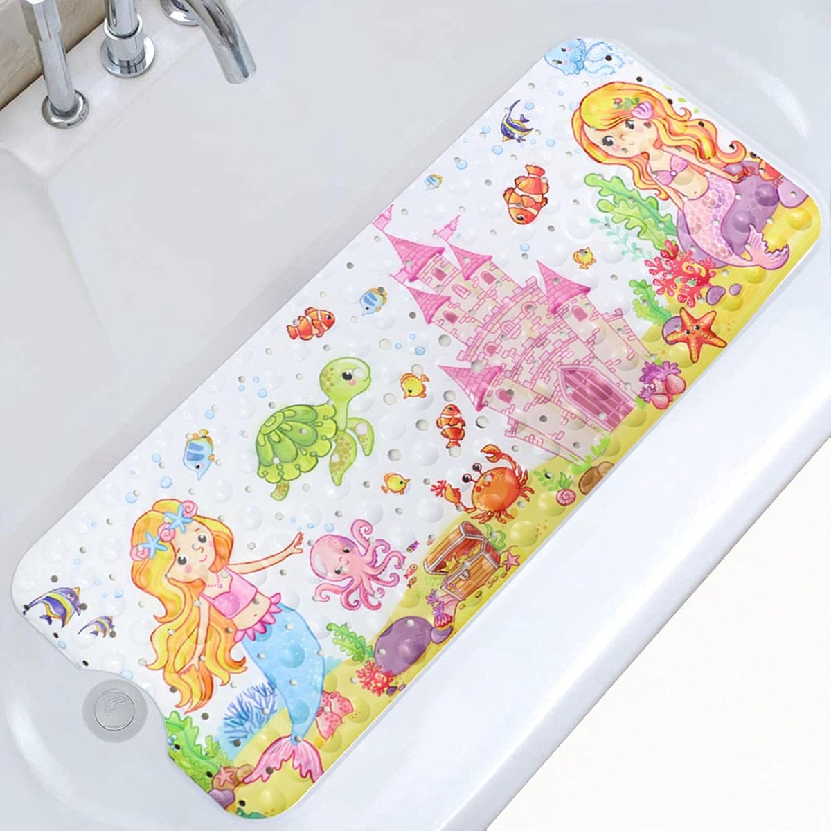 Antislip Badmat voor Kinderen met Cartoon Motief - 100 x 40 cm, PVC, Douchemat met Zeedieren