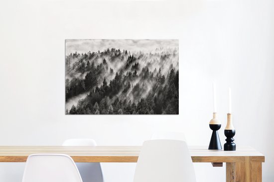 Tableau aluminium 60x40 cm - Décoration murale métal - Paysage - Brume - Forêt - Nature - Décoration murale métal salon - Décoration industrielle - Photo sur dibond - Accessoires industriels chambre