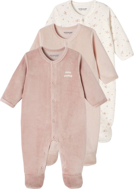 Vertbaudet Lot de 3 pyjamas bébé mixte en velours ouverture naissance