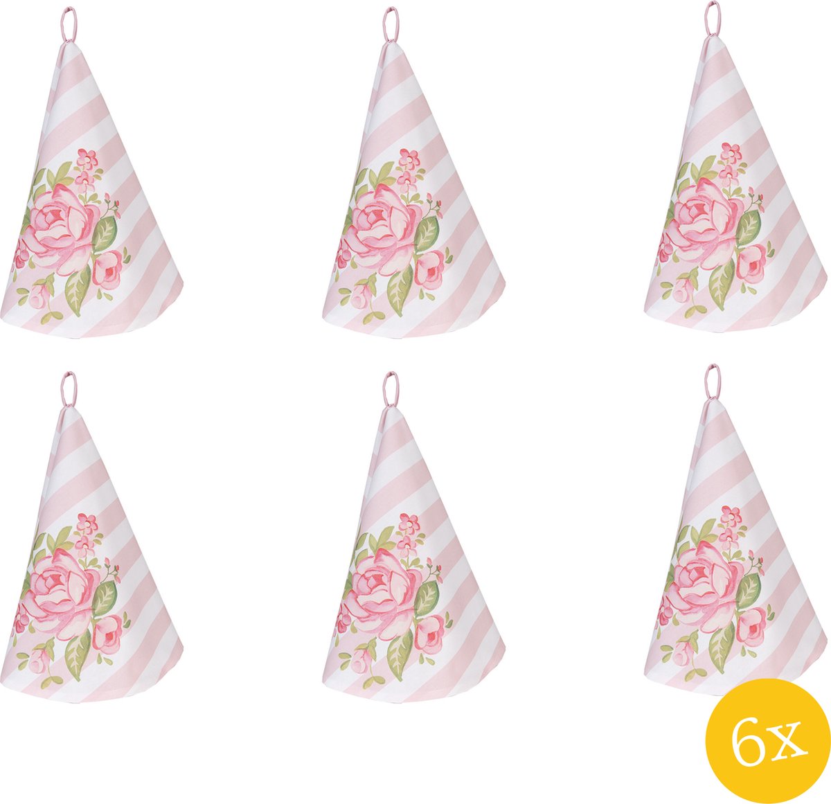 Clayre & Eef Theedoek set van 6 stuks Ø 80 cm Roze Katoen Rond Rozen