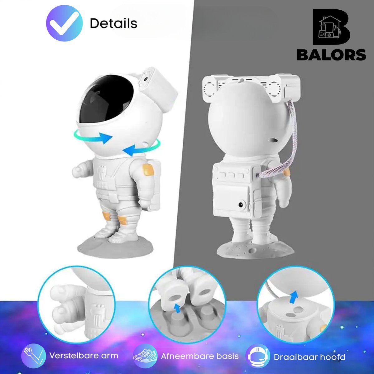 BALORS® Led Sterren Projector Astronaut - Sterren projector - Star Galaxy Projector - Sterrenhemel - Nachtlampje met afstandsbediening - USB - Wit - 15+ RGB kleuren - Sterrenprojector - Sterren projector Kind en Baby - Sterrenprojector kinderkamer – foto 3