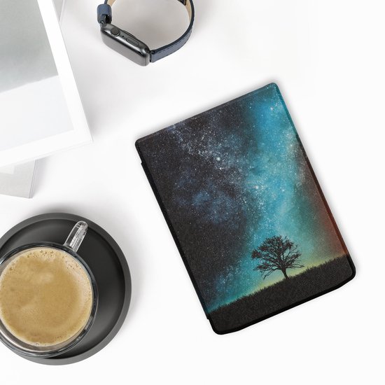 kwmobile e-reader hoesje geschikt voor Pocketbook InkPad 4 / Color 3 / Color 2 / Vivlio InkPad 4 / InkPad Color 3 hoes - E reader flip case met magnetische sluiting - Ereader cover - Sterrenstelsel en Boom design in blauw / grijs / zwart van kwmobile — afbeelding 4