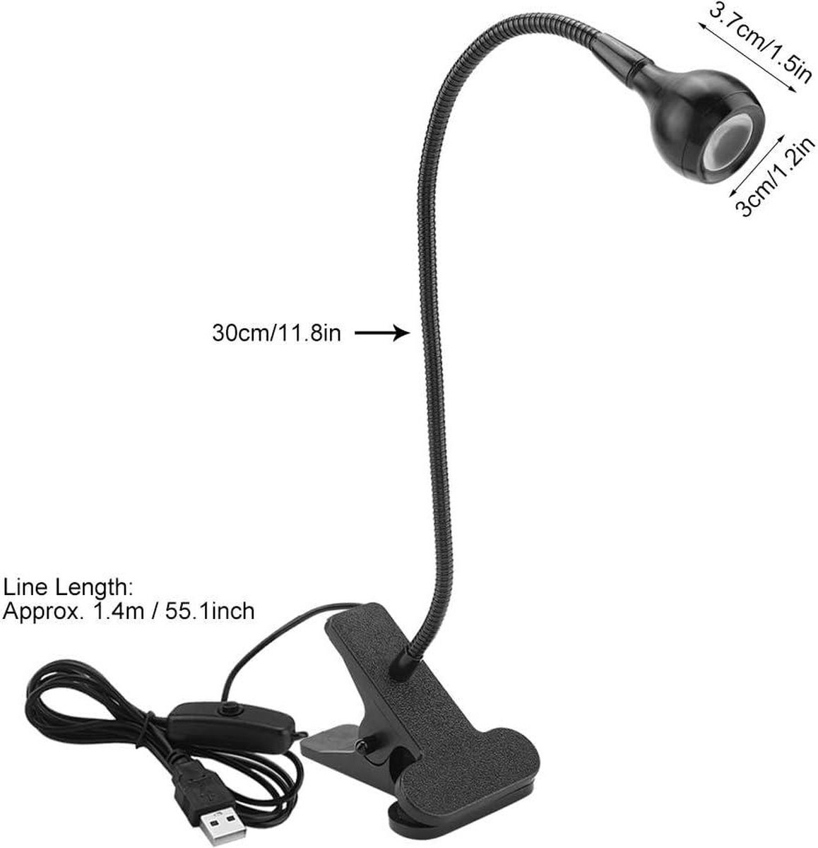 Leeslampje Clip on USB 2 kleurenmodi LED 360 ° flexibele zwanenhals boeklicht-oogbescherming-Verstelbare opvouwbare draagbare tafellamp voor slaapkamer studeerkamer kantoor make-up-Zwart Warm — cadeau in Gadgets - foto 8
