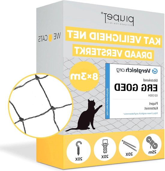 Menooka - Katzennetz für Balkon ohne Böhren 6x3m - katzennetz