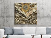 Doodle landschap schilderij | Abstracte pennenstreken vormen betoverend landschap vol fantasie | Kunst - 75x75 centimeter op Forex | Foto op Forex