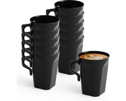 Matana – 50 Plastic Koffiekopjes, 240ml – Hard, Zwart – Stapelbaar & Herbruikbaar – Voor Kamperen, Feesten & Buitenevenementen