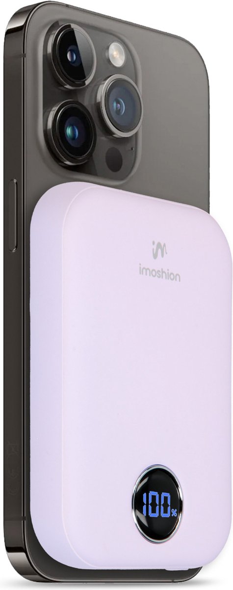 imoshion Powerbank 10000 mAh - Geschikt voor MagSafe - Snellader 22.5W - LED indicator - USB C & USB A - Draadloze Powerbank Geschikt voor o.a. Apple iPhone 17 (Pro / Pro Max) en Air - Lila - imoshion - €39,99