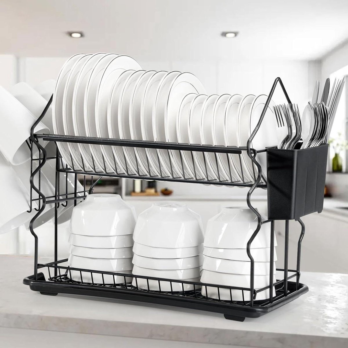 Goedkoopste Afdruiprek met 2 niveaus - klein - roestvrij staal - zwart - afdruipbak - keukenrek afdruiprek met lekbak inklapbaar