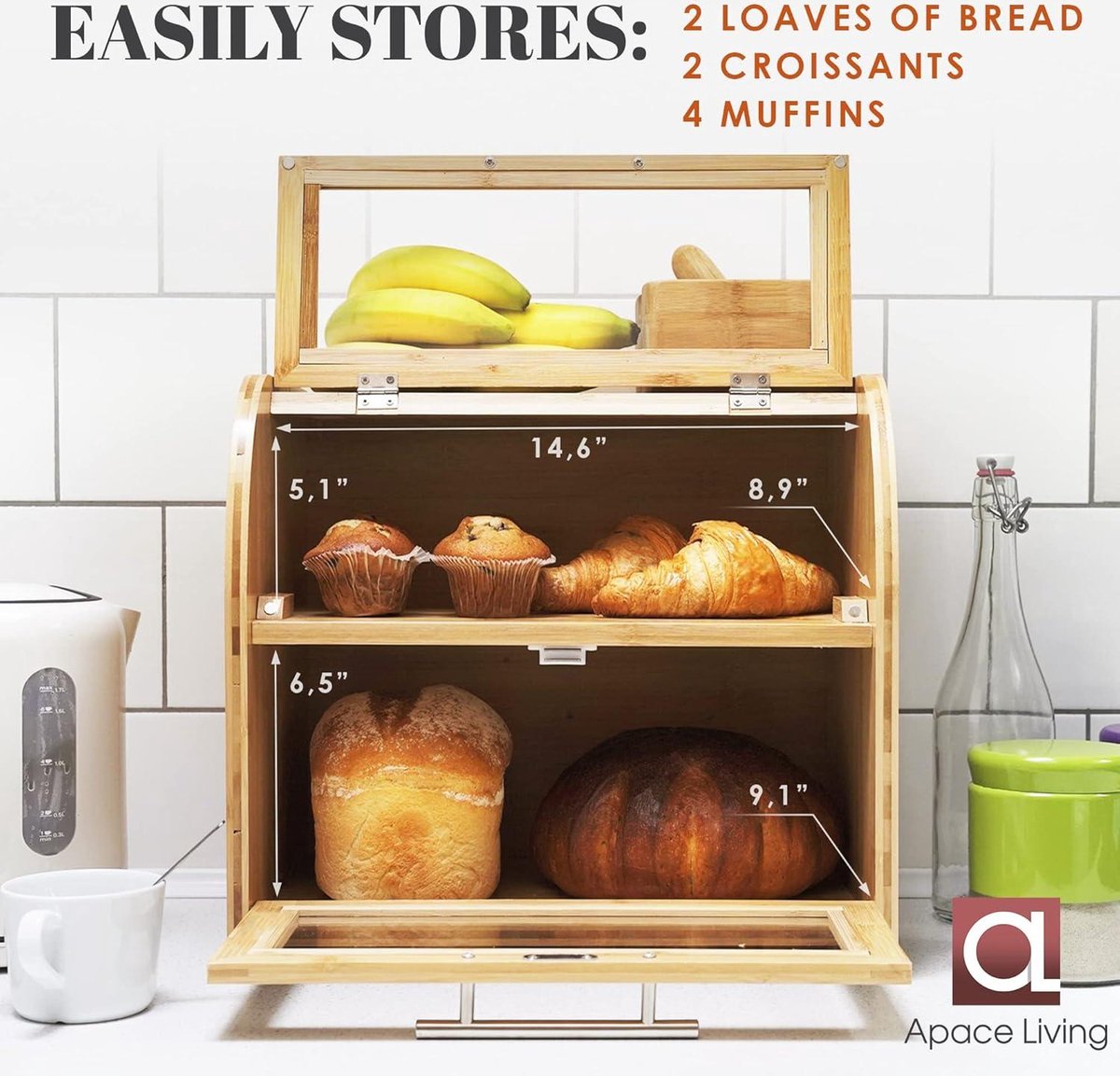 Metalen Broodtrommel, Vintage Broodcontainer Voor Aanrecht In De Keuken Broodhouder Met Roltop Rustieke Brooddispensermand Uit De Jaren 50 Voor Droog Voedsel 30 X 26 X 17 Cm