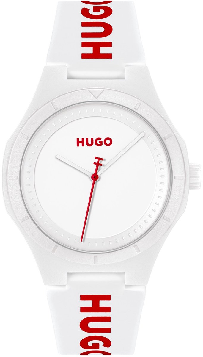 HUGO HU1530345 #LIT FOR HIM Heren Horloge - Mineraalglas - Kunststof-Silicone - Wit - 42 mm breed - Quartz - Gesp - 5 ATM (douchen)