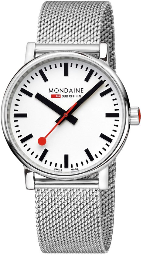 Mondaine Wekker A997.MCAL.16SBB tafelklok 125mm - stationsklok van aluminium met rode secondewijzer stofbestendig